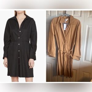 Vince NWT Long Sleeve Collared Vneck Stretch Linen Blend Shirtdress size large